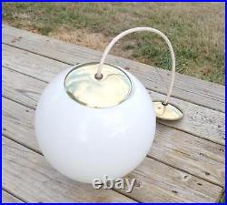 Vintage MCM 12'' Hanging Wired White Glass Moon Globe Light Ceiling Fixture