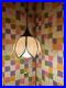 Vintage MCM 1970s Lt. Pink Tulip Slag Glass Swag Hanging Light Fixture withChain