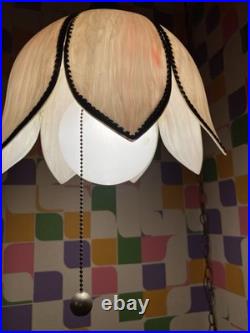 Vintage MCM 1970s Lt. Pink Tulip Slag Glass Swag Hanging Light Fixture withChain