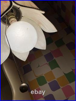 Vintage MCM 1970s Lt. Pink Tulip Slag Glass Swag Hanging Light Fixture withChain