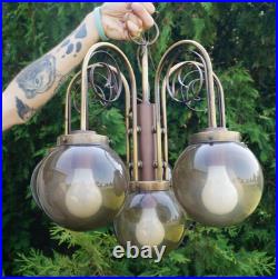 Vintage MCM 5 LIGHT Hanging Pendant Swag Lamp / Light WROUGHT IRON ACCENTS