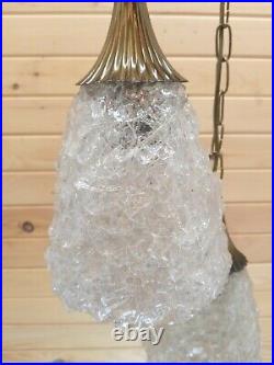 Vintage MCM 60s Tri-Swag Light Ribbon Lucite Hanging Lamp
