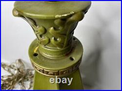 Vintage MCM 70's Ceramic Hanging Swag Lamp Light Avocado Green Gold Cut outs