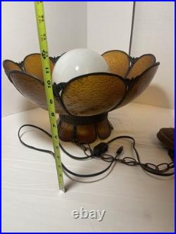 Vintage MCM Amber Carmel 8 Panel Hanging Slag Glass Light 11 x 18 withglobe