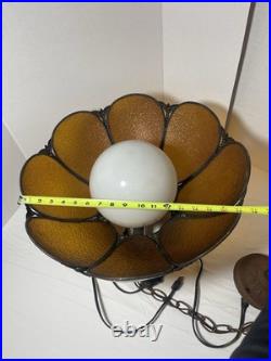 Vintage MCM Amber Carmel 8 Panel Hanging Slag Glass Light 11 x 18 withglobe