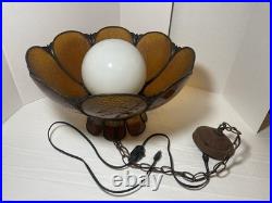 Vintage MCM Amber Carmel 8 Panel Hanging Slag Glass Light 11 x 18 withglobe