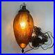 Vintage MCM Amber Crackle Glass Pendant Swag Lamp w Diffuser & Chain WORKS