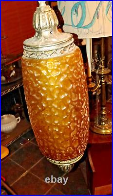 Vintage MCM Amber Glass Swag Light Lamp Pendant Optic Design Circa 1970