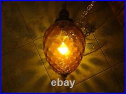 Vintage MCM Amber Glass Swag Light Lamp Pendant Optic Design Refurbished Wiring