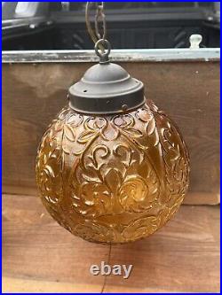 Vintage MCM Amber Globe Hanging Swag Lamp with Long Chain Tested And Working