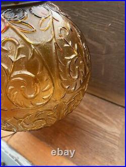 Vintage MCM Amber Globe Hanging Swag Lamp with Long Chain Tested And Working
