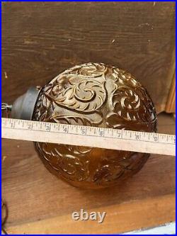Vintage MCM Amber Globe Hanging Swag Lamp with Long Chain Tested And Working
