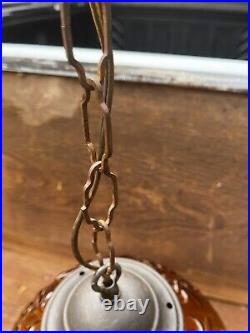 Vintage MCM Amber Globe Hanging Swag Lamp with Long Chain Tested And Working
