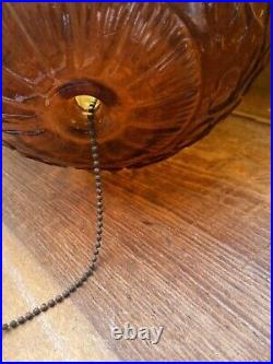 Vintage MCM Amber Globe Hanging Swag Lamp with Long Chain Tested And Working