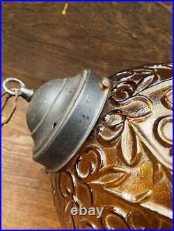 Vintage MCM Amber Globe Hanging Swag Lamp with Long Chain Tested And Working