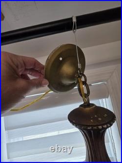 Vintage MCM Amber Hanging Swag Lamp Hollywood Regency Globe Parlor Light 18