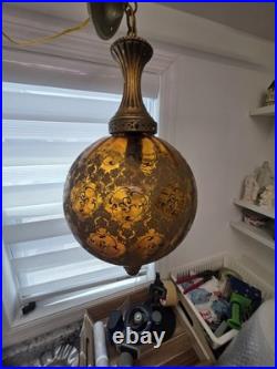 Vintage MCM Amber Hanging Swag Lamp Hollywood Regency Globe Parlor Light 18 Vintage MCM Amber Hanging Swag Lamp Hollywood Regency Globe Parlor Light 18