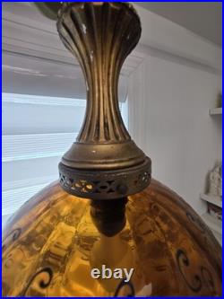 Vintage MCM Amber Hanging Swag Lamp Hollywood Regency Globe Parlor Light 18