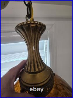 Vintage MCM Amber Hanging Swag Lamp Hollywood Regency Globe Parlor Light 18
