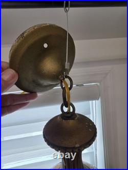 Vintage MCM Amber Hanging Swag Lamp Hollywood Regency Globe Parlor Light 18