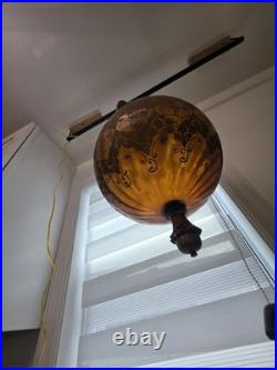 Vintage MCM Amber Hanging Swag Lamp Hollywood Regency Globe Parlor Light 18