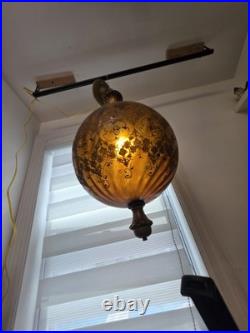 Vintage MCM Amber Hanging Swag Lamp Hollywood Regency Globe Parlor Light 18