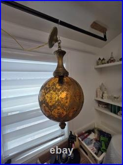 Vintage MCM Amber Hanging Swag Lamp Hollywood Regency Globe Parlor Light 18
