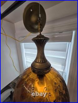 Vintage MCM Amber Hanging Swag Lamp Hollywood Regency Globe Parlor Light 18 Vintage MCM Amber Hanging Swag Lamp Hollywood Regency Globe Parlor Light 18