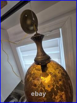 Vintage MCM Amber Hanging Swag Lamp Hollywood Regency Globe Parlor Light 18 Vintage MCM Amber Hanging Swag Lamp Hollywood Regency Globe Parlor Light 18