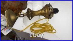 Vintage MCM Amber Hanging Swag Lamp Hollywood Regency Globe Parlor Light 18