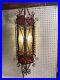 Vintage MCM Amber Red Glass Hanging Swag Lamp Light Wrought Iron 36 Tall