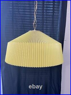 Vintage MCM Atomic Yellow Plastic Pleated Hanging Swag Lamp Light Fixture RARE