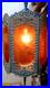 Vintage MCM Brass Hanging Swag Light Fixture 6 amber textured Panels GIM Gothic