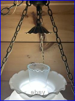 Vintage MCM Brass-plated Swag Lamp With Milk Glass Shade-Rewired Socket