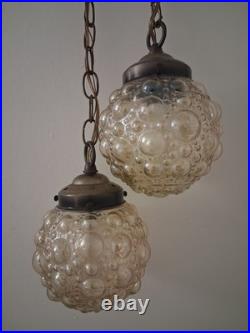 Vintage MCM Bubble Glass Swag Hanging Lamp Set