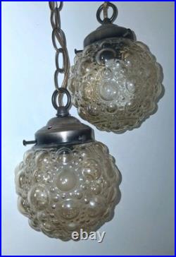 Vintage MCM Bubble Glass Swag Hanging Lamp Set