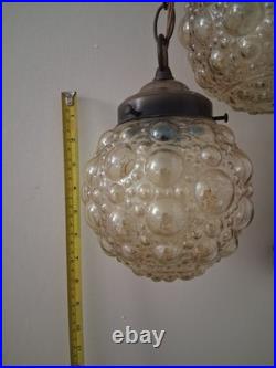 Vintage MCM Bubble Glass Swag Hanging Lamp Set