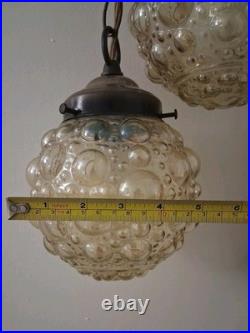 Vintage MCM Bubble Glass Swag Hanging Lamp Set