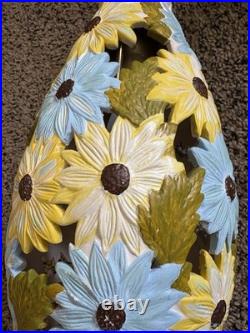 Vintage MCM Ceramic Sunflower Pendant Swag Hanging Lamp Italian Style 23