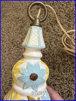 Vintage MCM Ceramic Sunflower Pendant Swag Hanging Lamp Italian Style 23