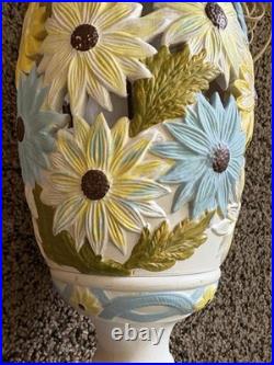 Vintage MCM Ceramic Sunflower Pendant Swag Hanging Lamp Italian Style 23