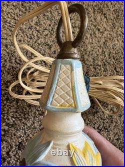 Vintage MCM Ceramic Sunflower Pendant Swag Hanging Lamp Italian Style 23