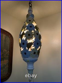Vintage MCM Ceramic Sunflower Pendant Swag Hanging Lamp Italian Style 23