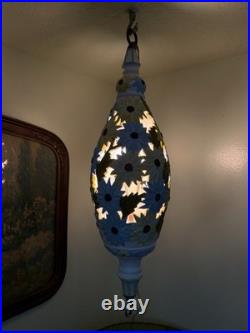 Vintage MCM Ceramic Sunflower Pendant Swag Hanging Lamp Italian Style 23