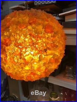 Vintage MCM Chunky Rock Candy Lucite Resin Swag Lamp Hanging Light