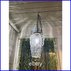 Vintage MCM Clear Blown Glass Caged Style Swag/Hanging Lamp/light