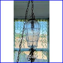 Vintage MCM Clear Blown Glass Caged Style Swag/Hanging Lamp/light