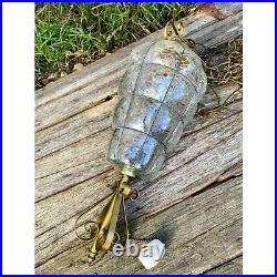 Vintage MCM Clear Blown Glass Caged Style Swag/Hanging Lamp/light