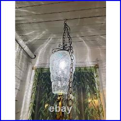 Vintage MCM Clear Blown Glass Caged Style Swag/Hanging Lamp/light