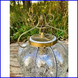 Vintage MCM Clear Blown Glass Caged Style Swag/Hanging Lamp/light